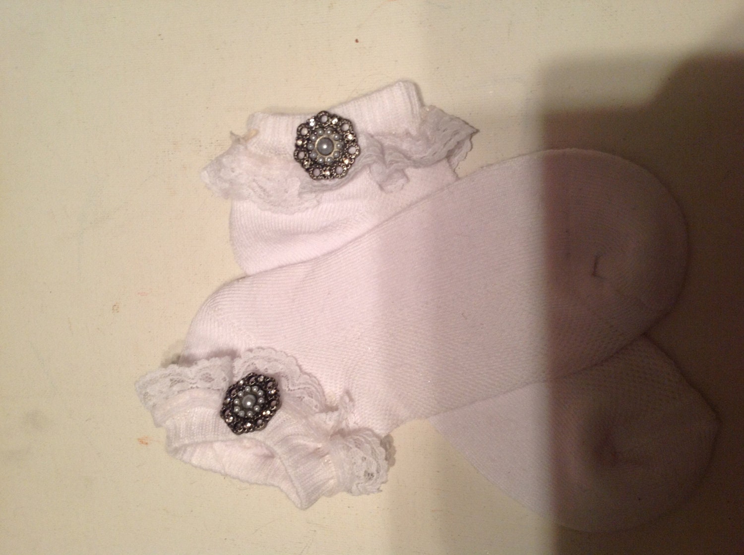 Ladies white decorated socks