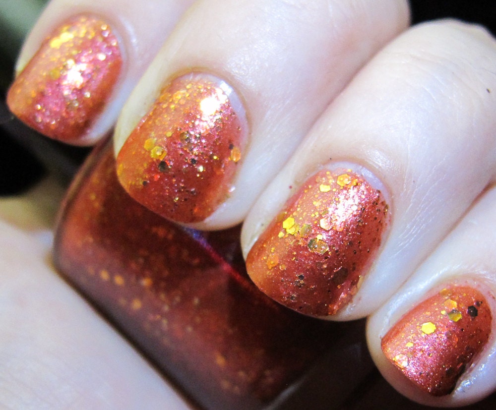 Rebel Heart Nail Polish - MINI - cherry red jelly with gold glitter and shimmer