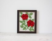 Vintage Framed Red Rose Needlepoint Wall Art