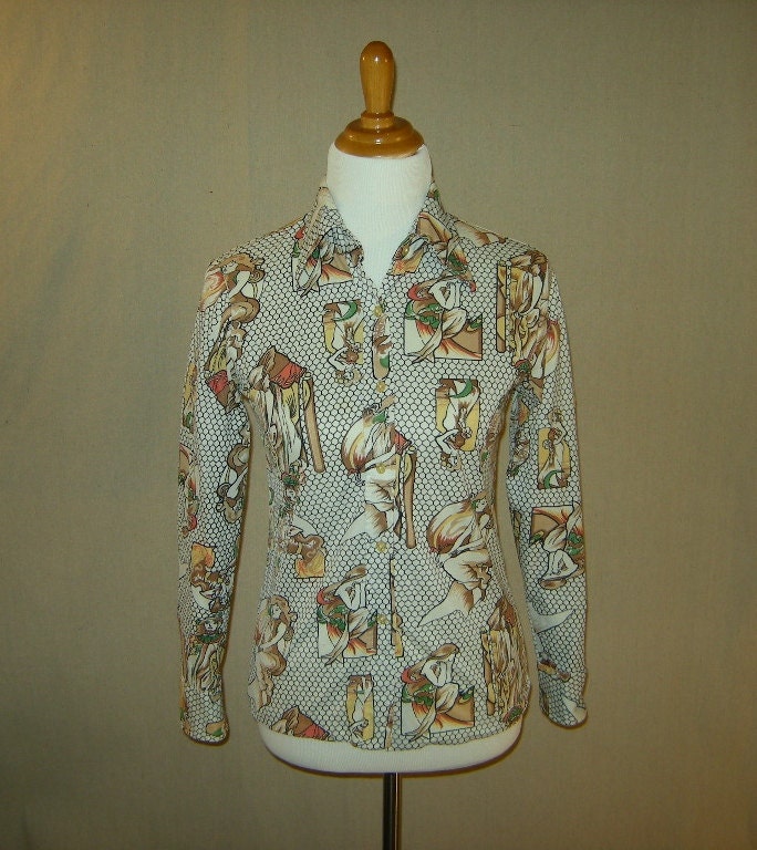 Vintage 1970s Goddess  Novelty Print Unisex Button-Up Shirt
