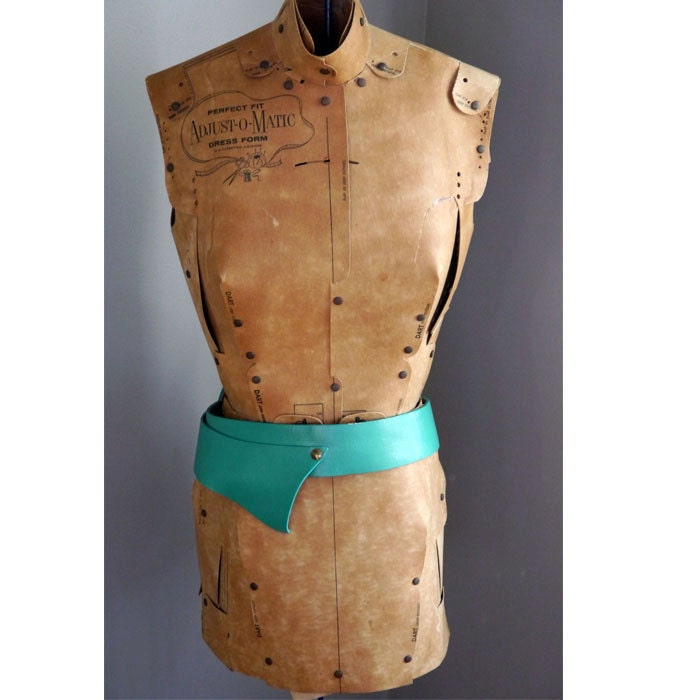 1960s Aqua Green Leather Belt // Womens // Vintage accessories