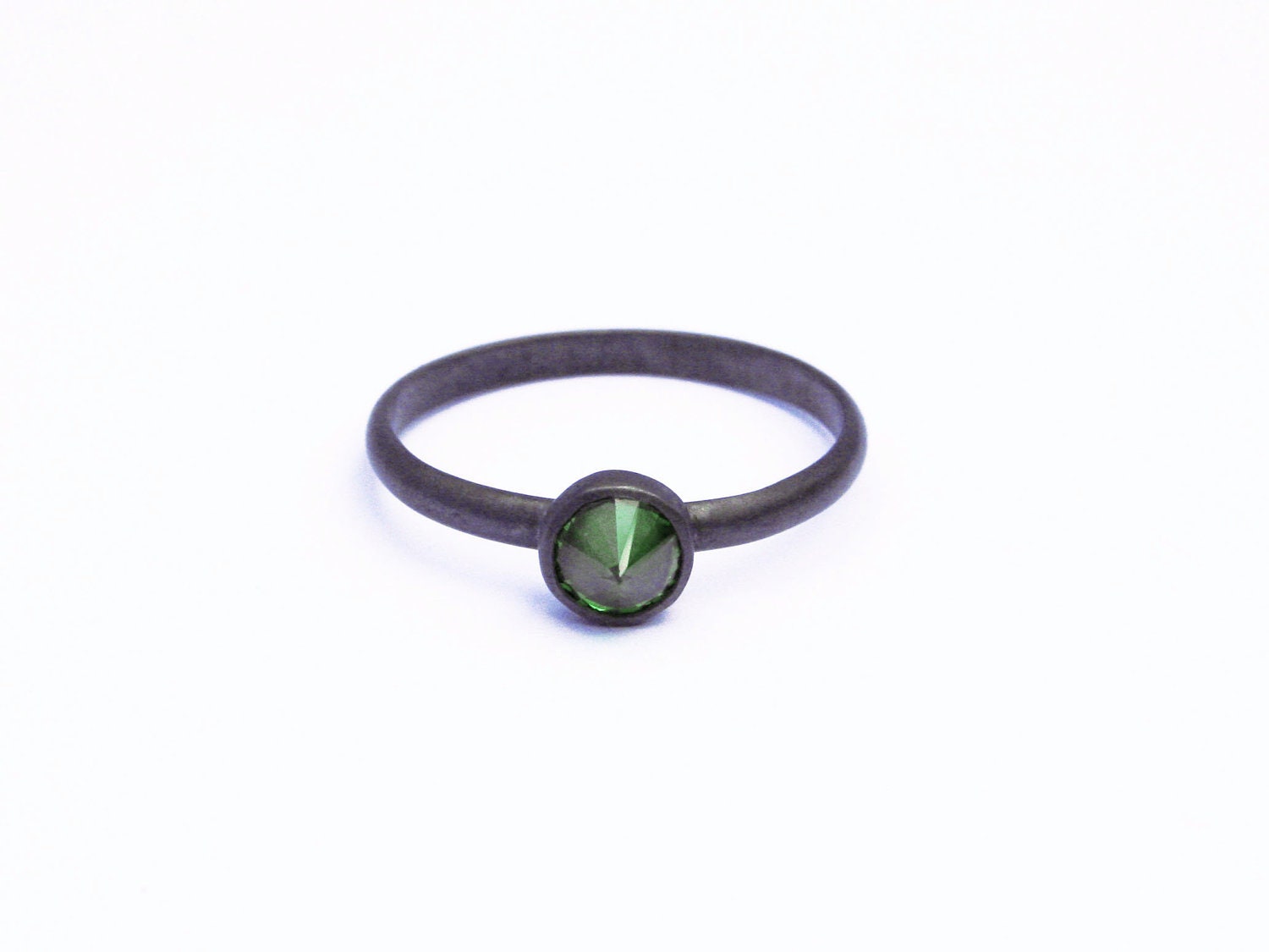 Cz Spike Ring with Green Cubic Zirconia, Oxidized Black Silver, Solitaire Ring, Green Spike Ring