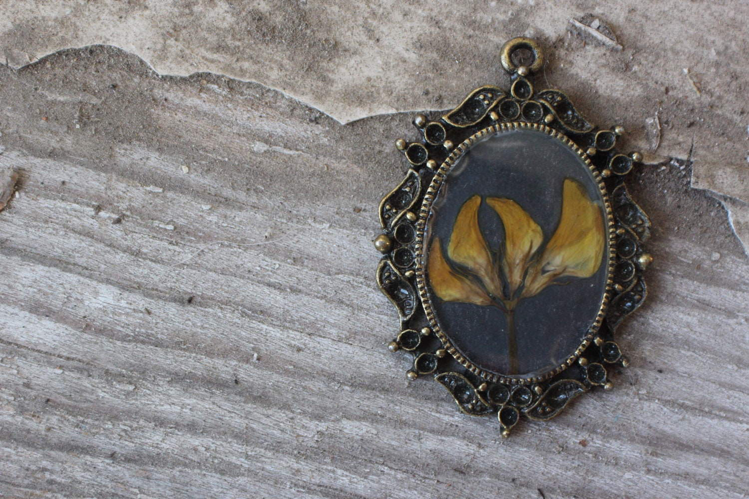 Victorian inspired real yellow flower necklace
