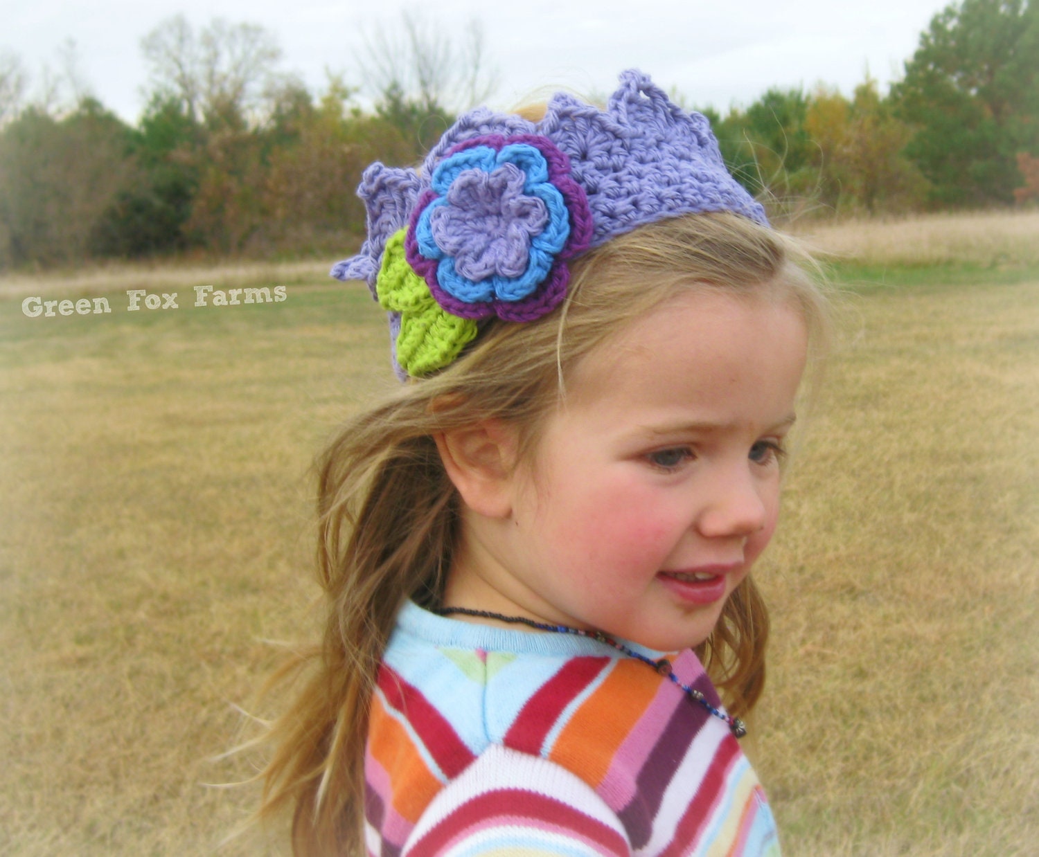 CUSTOM Girls Crochet Crown with Flower Princess Crown Boutique Birthday Crown MADE to ORDER