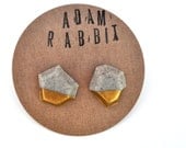 Stone and Gold Faceted Rock Earrings. Geo Stud Earrings