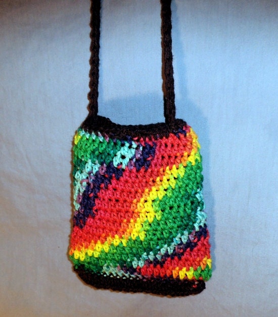 Colorful simple Bohemian ombre rainbow purse cotton with long strap lined with reclaimed jersey