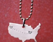Heart Trail USA Pendant, Choose Your States, America Necklace on a Ball Chain, Perfect for Military and Children Away from Home