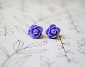 Purple Lavender Floral Earrings Rose Cabochon