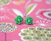 Green Floral Earrings Rose Cabochons