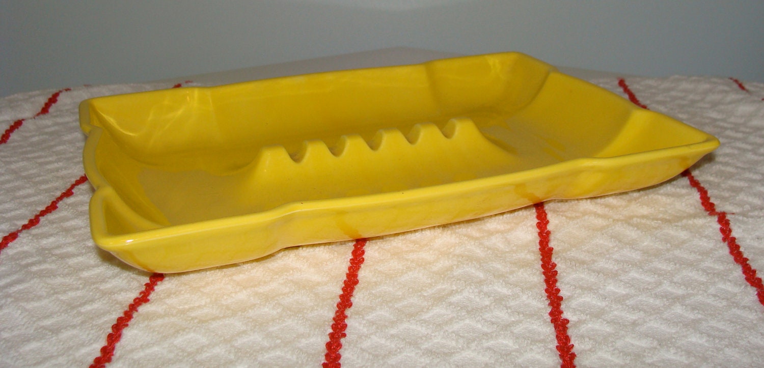 X LARGE Mid Century Bright Yellow Ashtray 1950's Made in Japan Repurpose Coin or Jewelry Tray