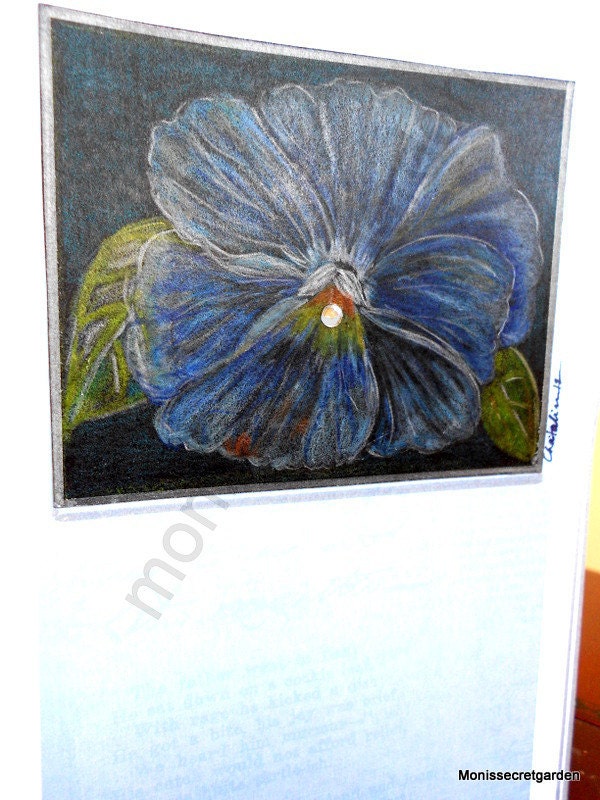 Hand painted pansy for Mothers Day, Birthday, Thinking of you--on black card stock