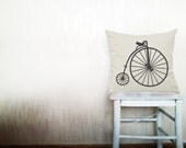 Bicycle decorative throw pillow vintage bike pillow cover beige cotton toss hand painted pillow cover modern home decor 20x20 inches ohtteam