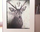 Jaegerdeath. Huge whimsical deer head print on 240g/m paper. 19.5 x 27 inches. 50x70cm.