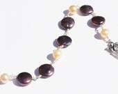 Sterling Silver Rose Bracelet with Purple and White Pearls