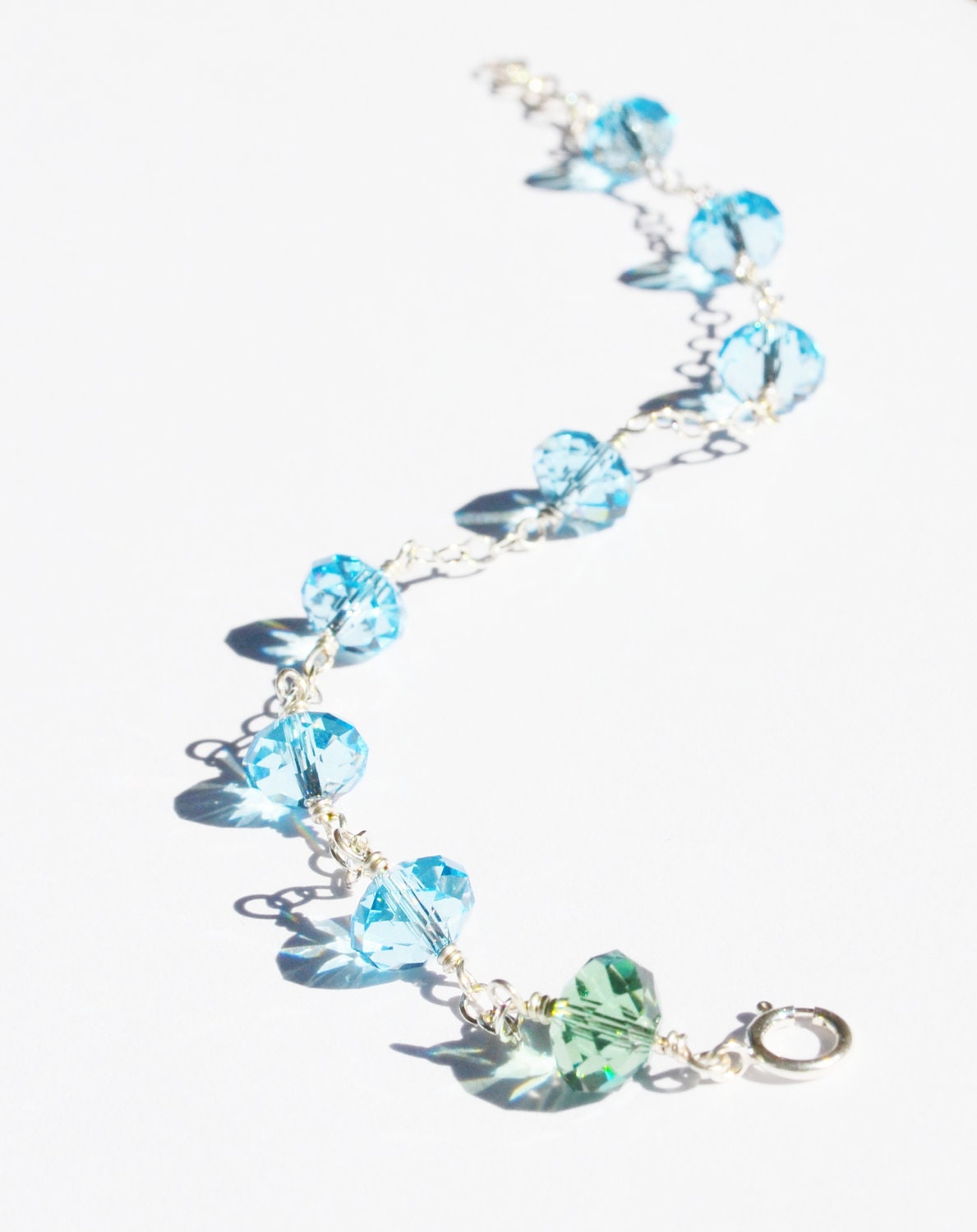 Swarovski Blue and Green Crystal Sterling Silver Wire-Wrapped Bracelet
