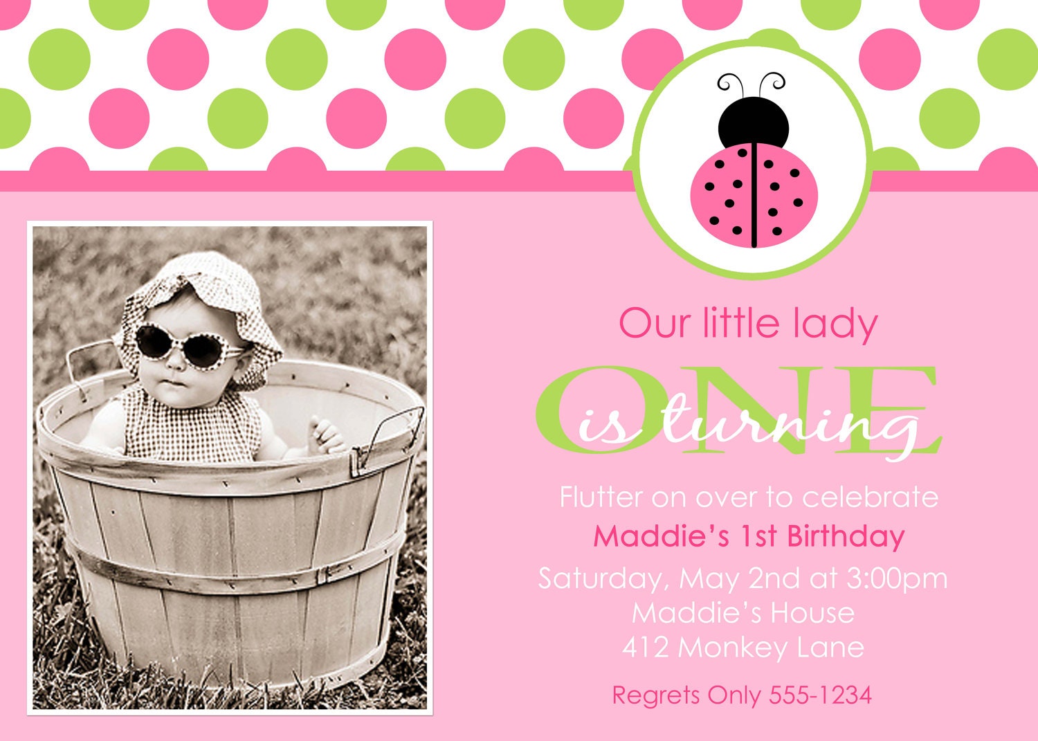 Lady Bug Birthday Party Invitation - Personalized - Digital You Print File - Any Age
