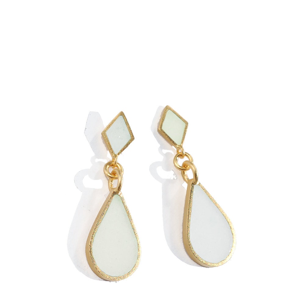 Mothers Day Sale Bridal Earrings, Bridesmaid Mint and Gold Earrings - MatkaShop