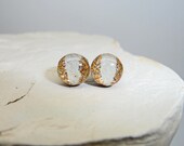 Post stud earrings silver shimmer gold glitter, surgical steel post earrings