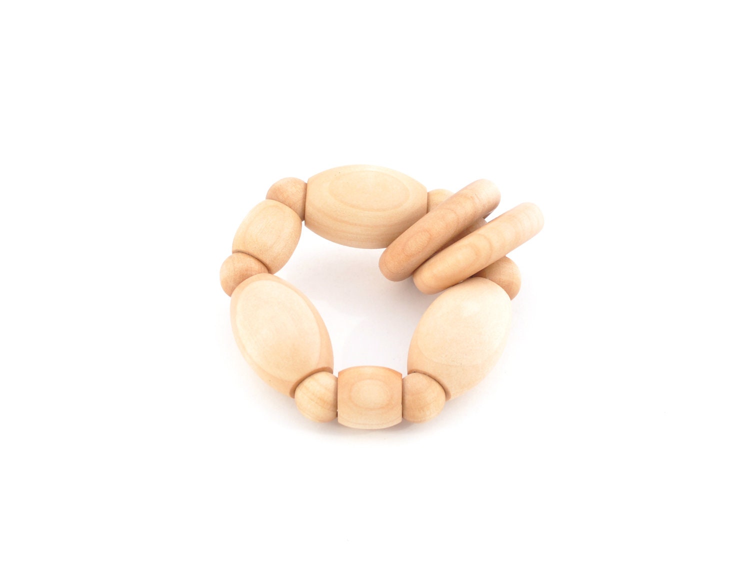 Baby Rattle Toy - Montessori Wood Teether - Natural Grasping Toy - Eco Friendly Wooden Rattle (T)