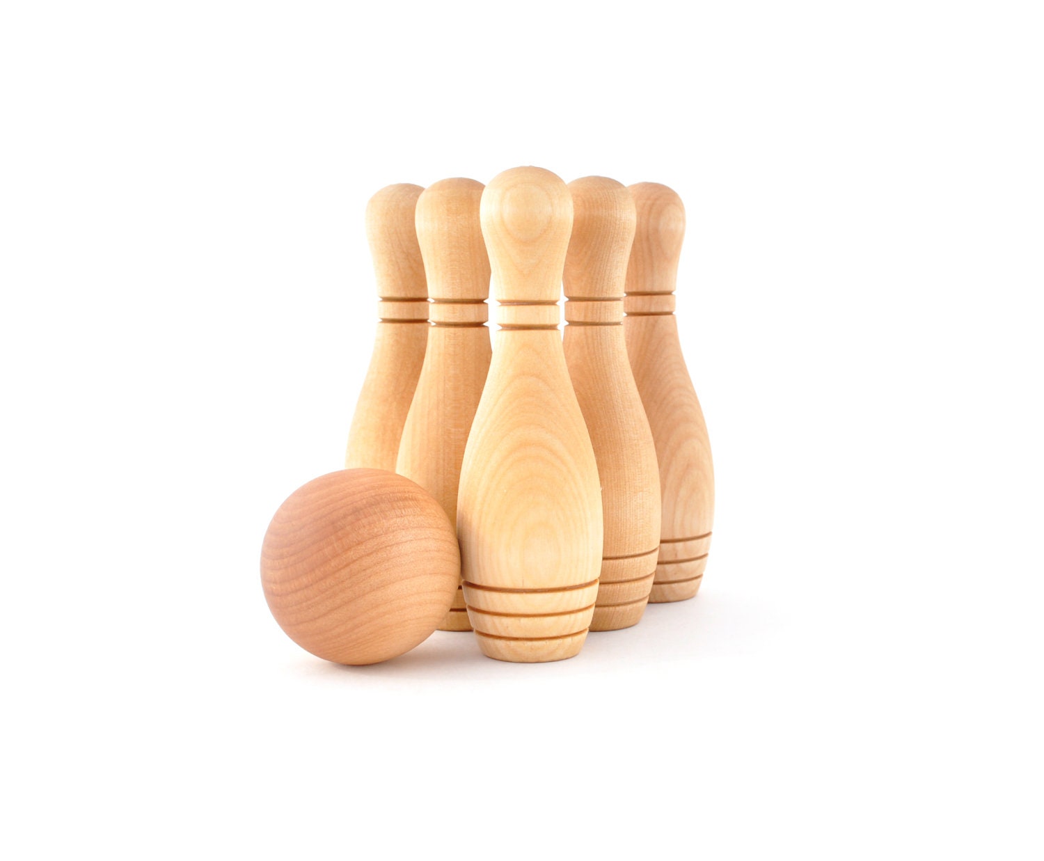 Wooden Bowling Game - 6 Pin Natural Skittles Set - Montessori Wood Toy - Eco-Friendly Gift for a Toddler or Preschooler