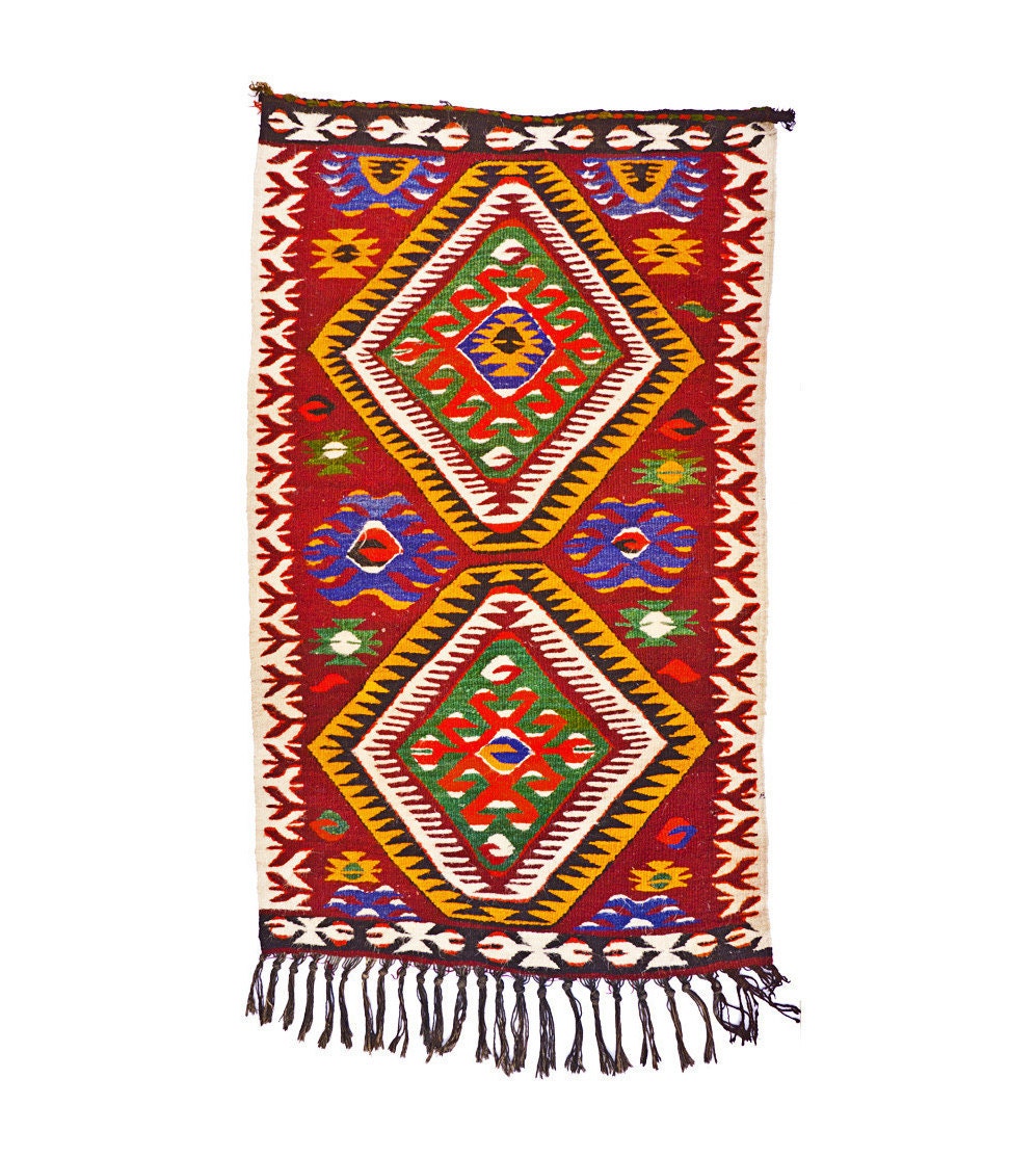 SALE 25% Off - Red 1950s Turkish Kilim Rug