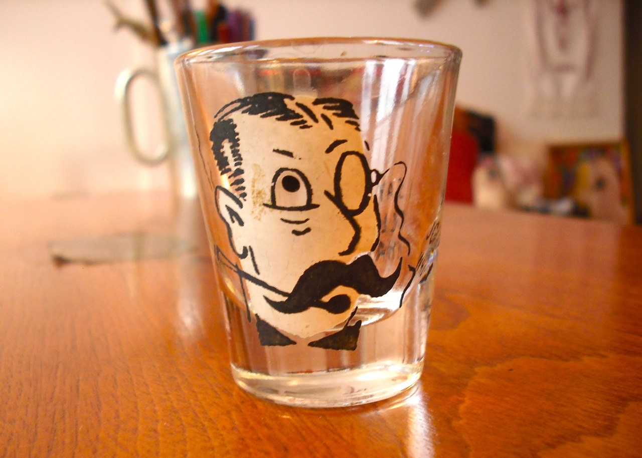 Vintage 1960's Drunken Shot Glass - Floating Eyes