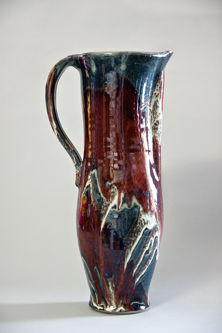 Copper Red and Multi Glazed Pitcher