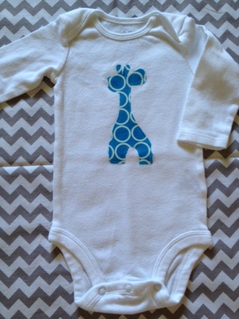 Long Sleeve Applique Onesie with Cute Blue Giraffe