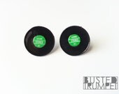 Green Miniature Vinyl Record Decal Earrings - Surgical Steel LP Posts