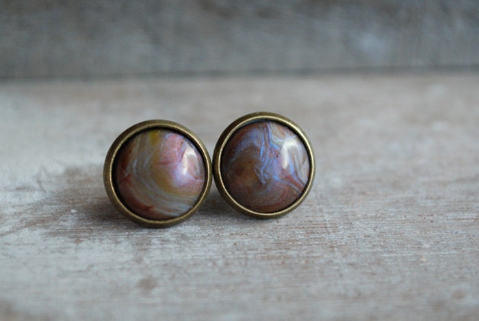 Marbled brown  "" Cabochon Earstuds