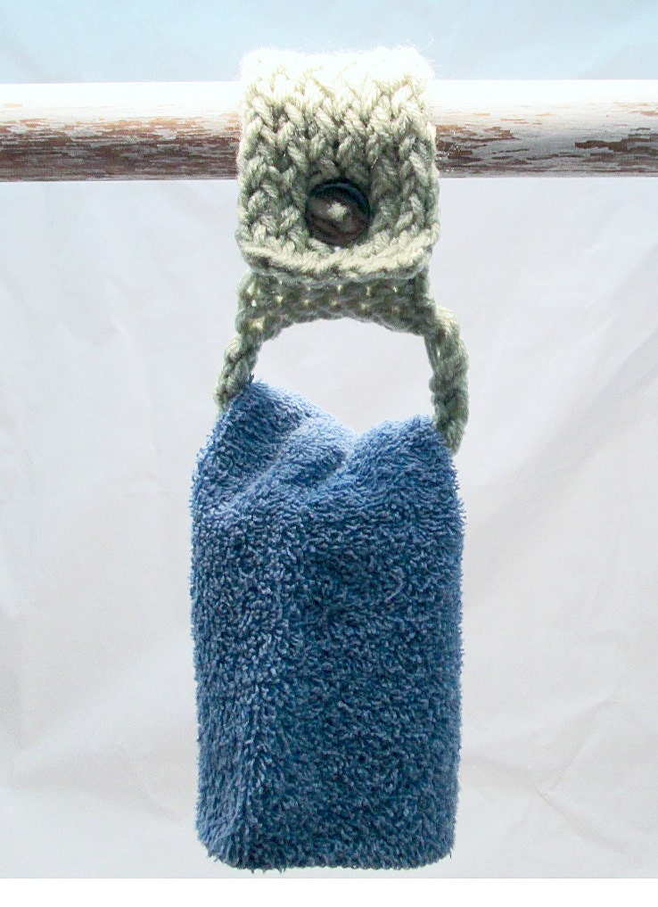 Handmade Sage Kitchen Bath Dish Towel Holder Knit