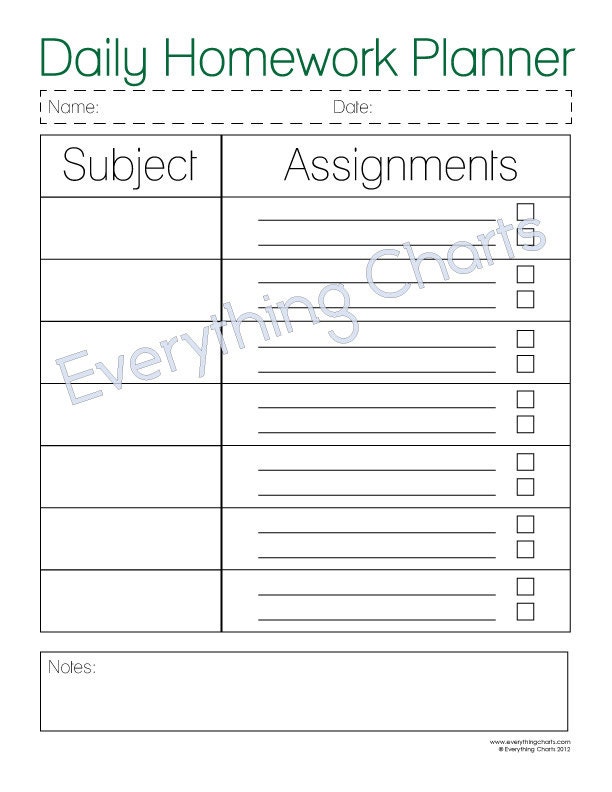Printable homework assignment planner