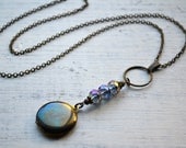 Locket Necklace with Glass Beads and Antique Brass Chain. Vintage Keepsake Collection