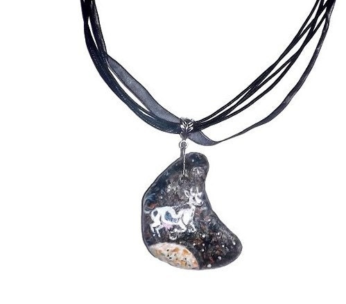 Cow Pendant Cow Jumped over the Moon Hand Painted on Lake Michigan Beach Rock Stone Necklace farm animal Jewelry nursery rhyme