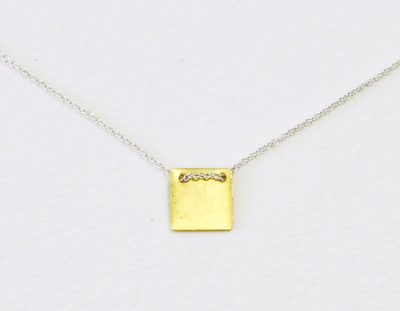 Center - small brass square minimal necklace - delicate modern jewelry