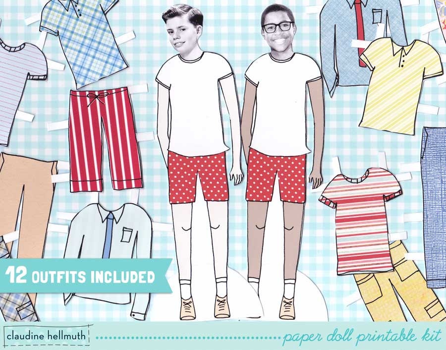 PRE-TEEN BOY paper doll set - easy for you to customize with your own photos - printable pdf - instant download