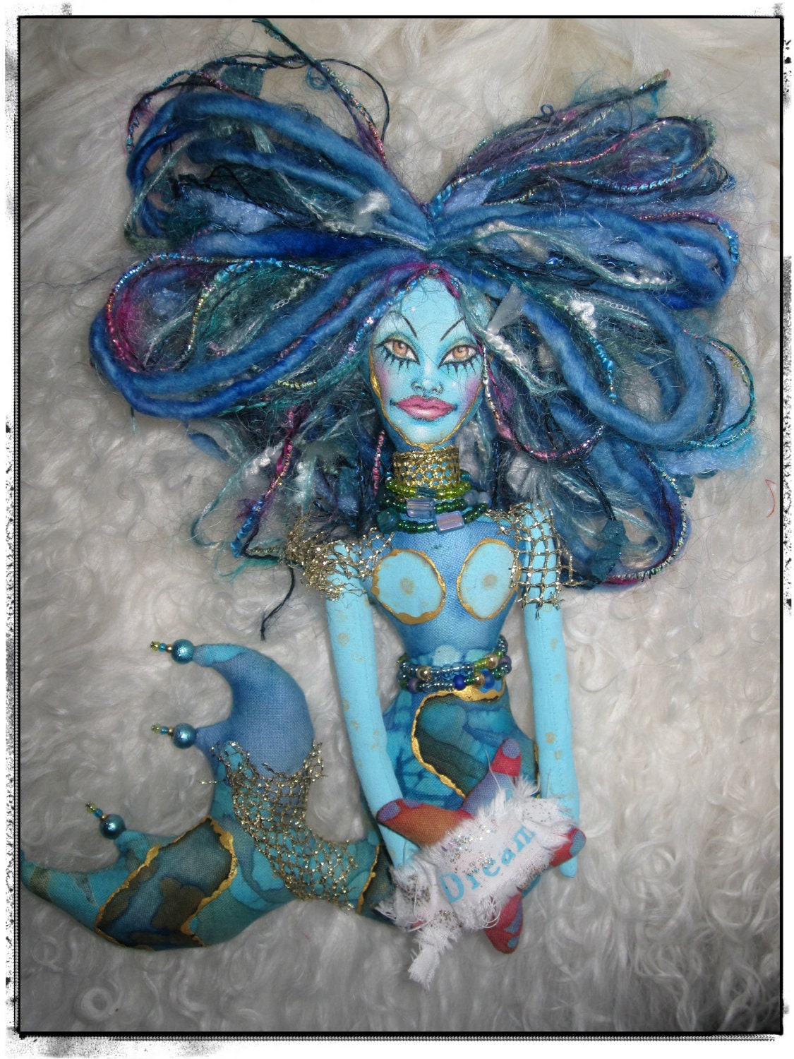 Mermaid collage fabric doll BlueS