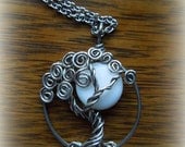 White Moon in a Tree Necklace-Sterling silver-Tree of Life-Fantasy