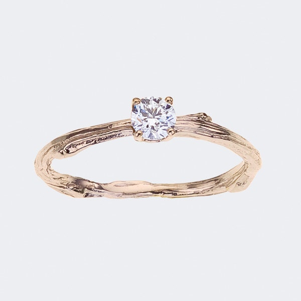 Diamond Ring  -  Engagement Solitaire Twig - Narrow Band  Sprig-  Top Selling - Classic and Simple