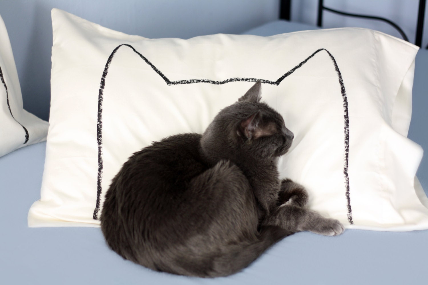 Cat Nap Pillow case set in Cream - gift for cat lover - 300TC, King - his and hers decorative pillow cases, modern home decor,  cat lady