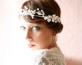 Bridal tiara, Wedding hair crown, Ivory and pearl hair piece, bridal head piece, whimsical bridal hair band