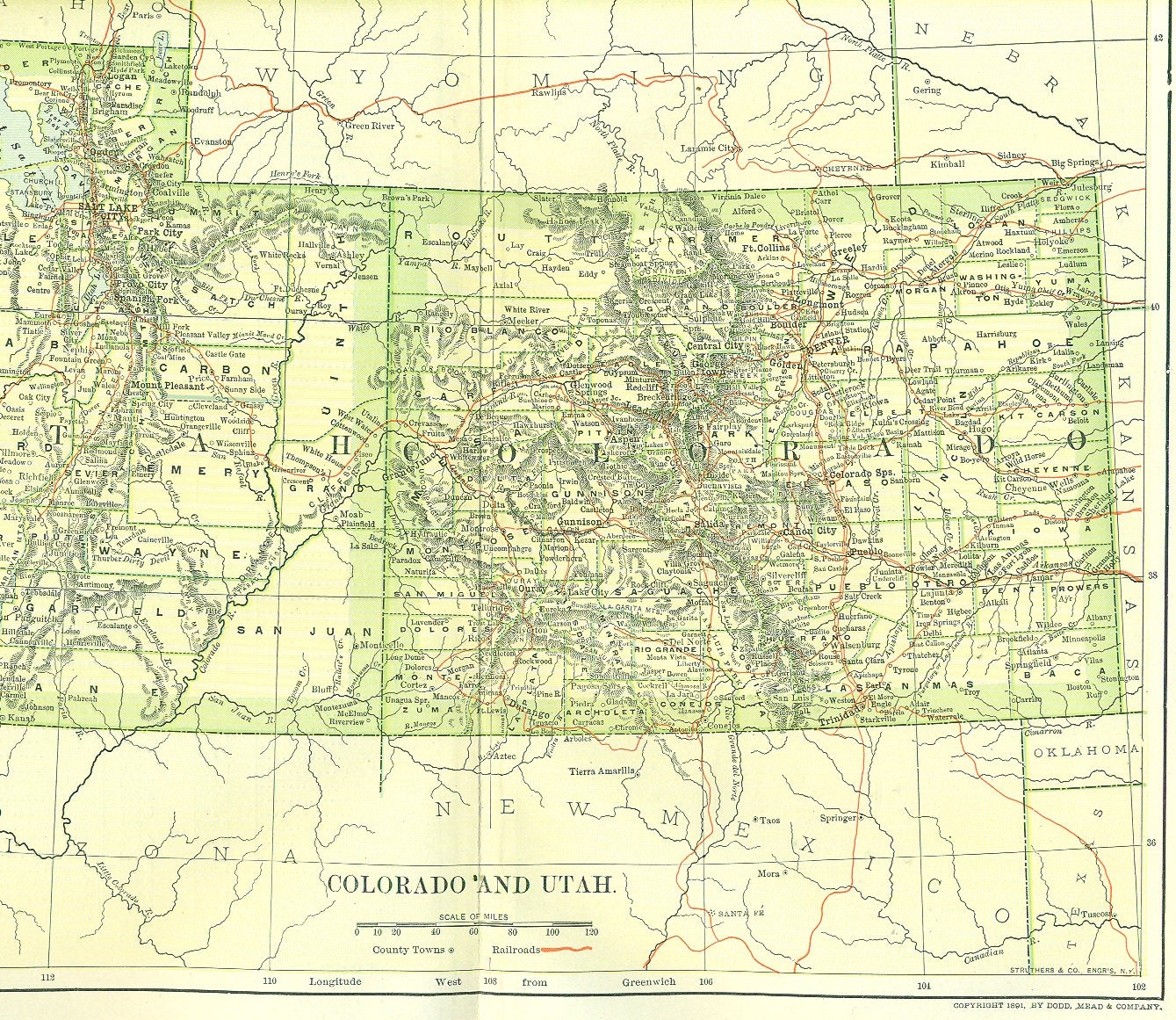 Items similar to UTAH and COLORADO Map dated 1891 on Etsy