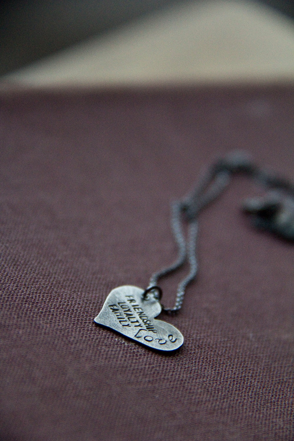 friendship, loyalty, family, love: sterling silver flat hear shape - necklace