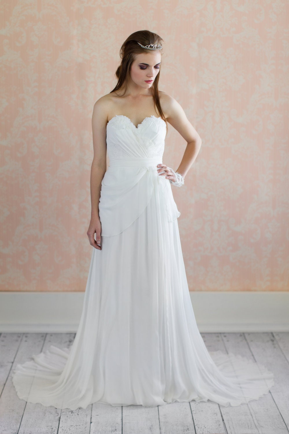 Bespoken - Silk Chiffon Sweetheart Romantic Wedding Dress with Train
