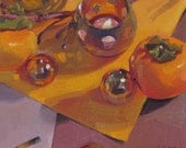 Decorating By Candlelight- Christmas xmas holiday wall art original oil painting on canvas 6x8in