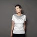 Womens Spring Fashion White T shirt - Peacock Feather  - Silver Metallic Peacock Feather Print