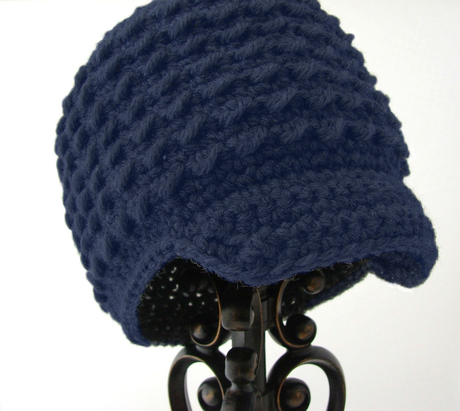 Toddler Newsboy Hat, Boy Crochet Hats, Navy Blue Child Beanie, Soft-Brimmed Visor, MADE TO ORDER, Children Clothing