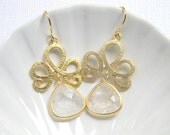 Gold Lotus Earrings - Clear Quartz Earrings - Gemstone Earrings  - Gift - Bridesmaid Earrings - Bohemian Earrings