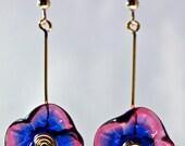 sale jewelry glass and silver floral drop earrings in dusty rose and violet blue by paulbead gifts under 20