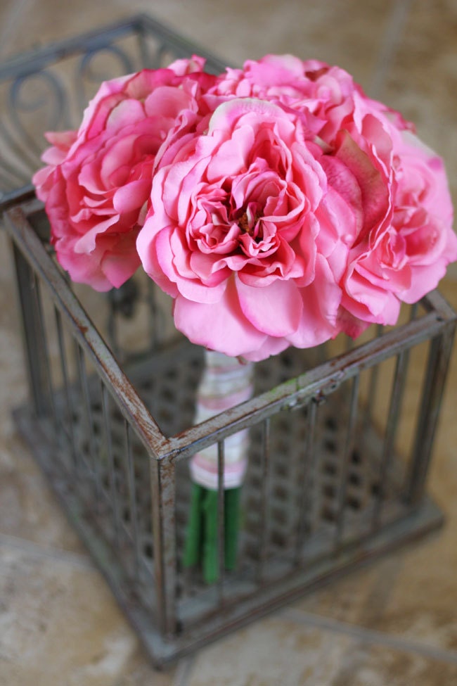 Pink Roses Valentines Day Wedding Bouquet - Pink Bridal Keepsake Bouquet